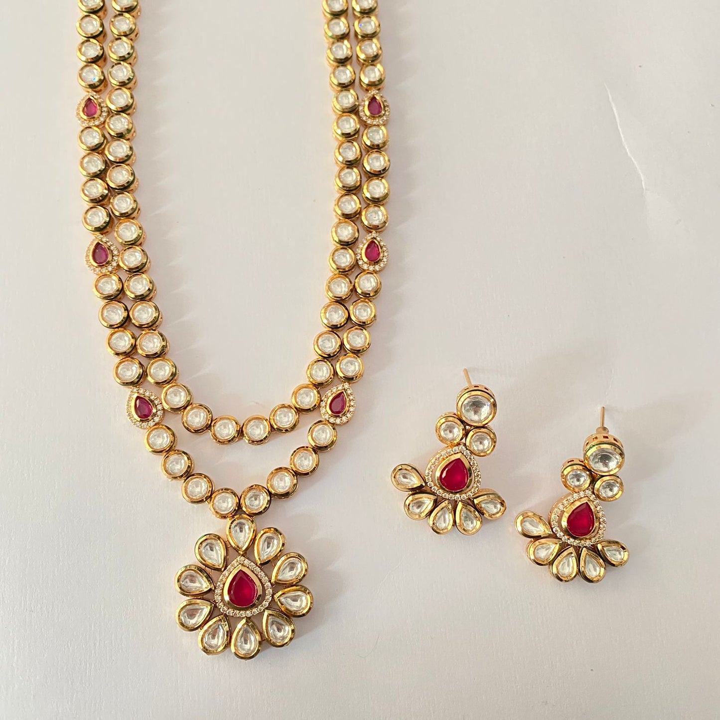 Double Layer Ruby Kundan Long Necklace Set