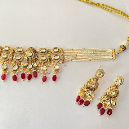 Gold Plated Ruby Kundan Choker Set