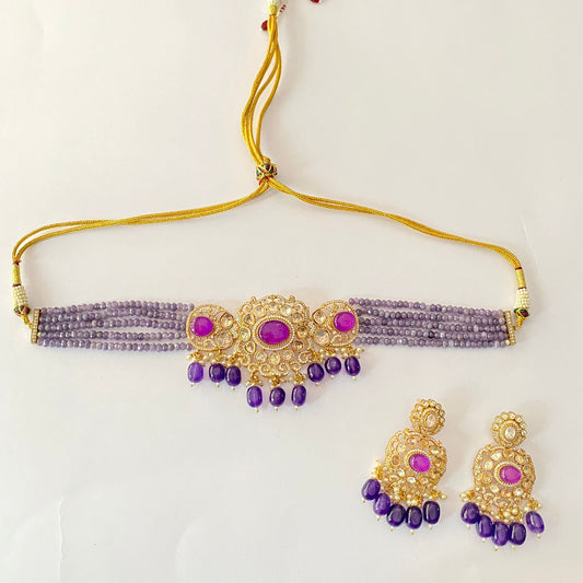 Gold Plated Purple Choker Set
