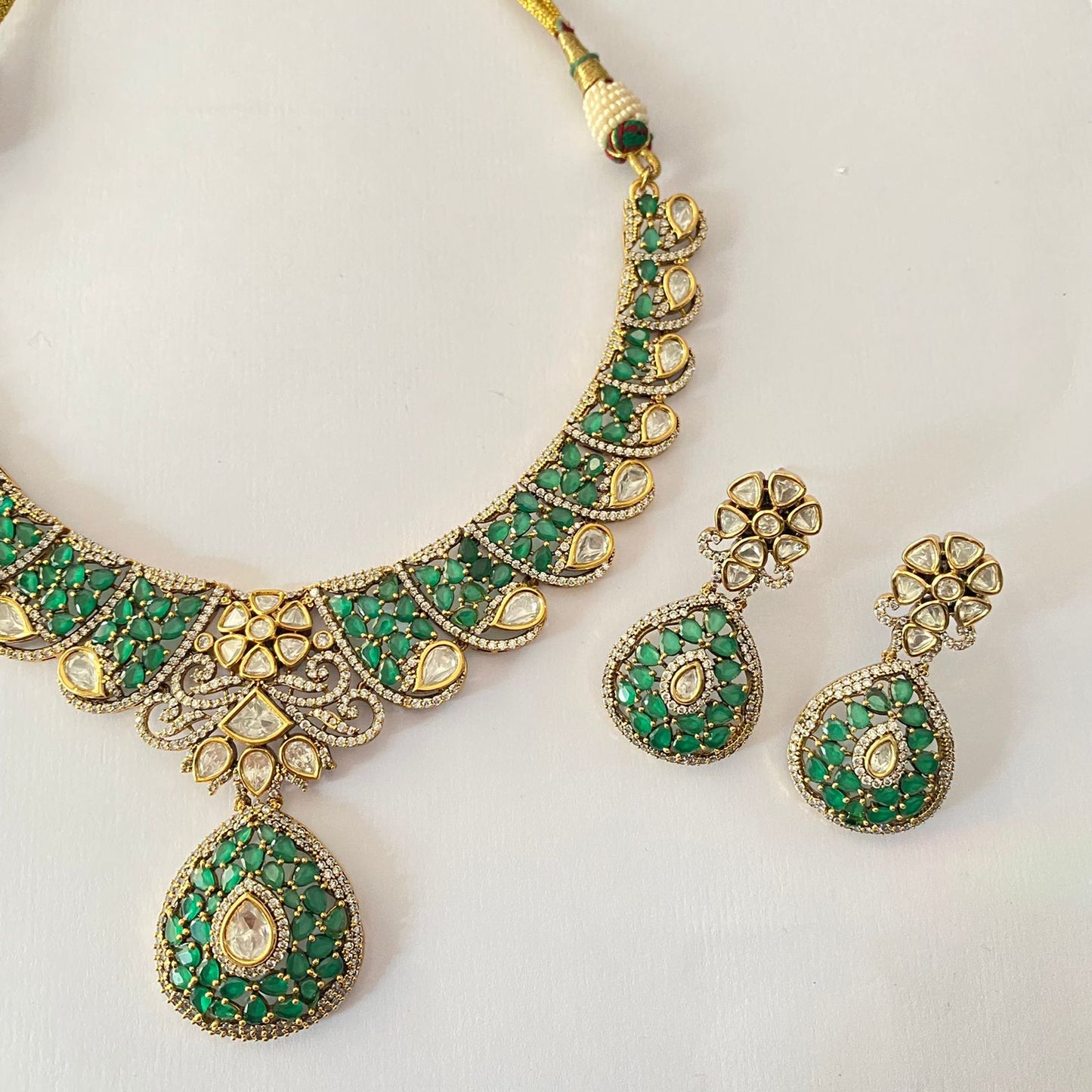 Antique Moissanite Green Necklace Set