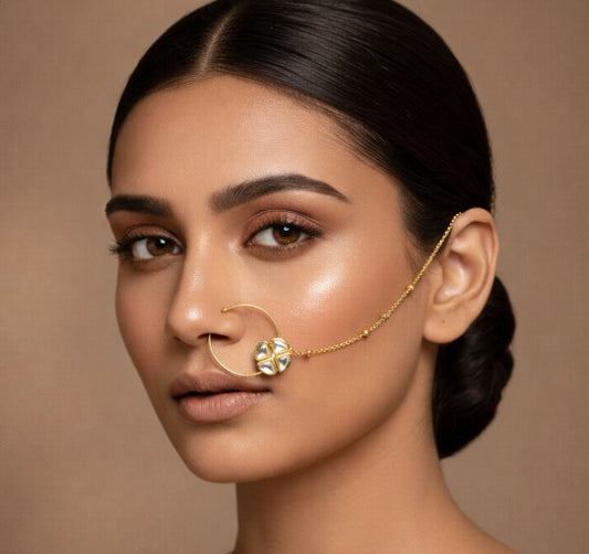 Kundan with Gold Plated Chain Nath