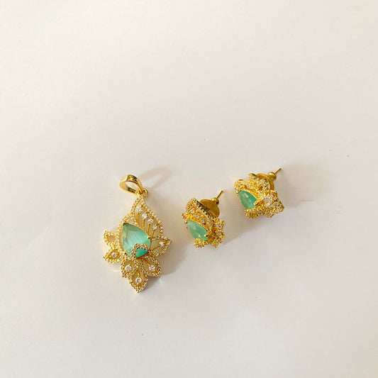Gold Plated Aquamarine Small Pendant Set