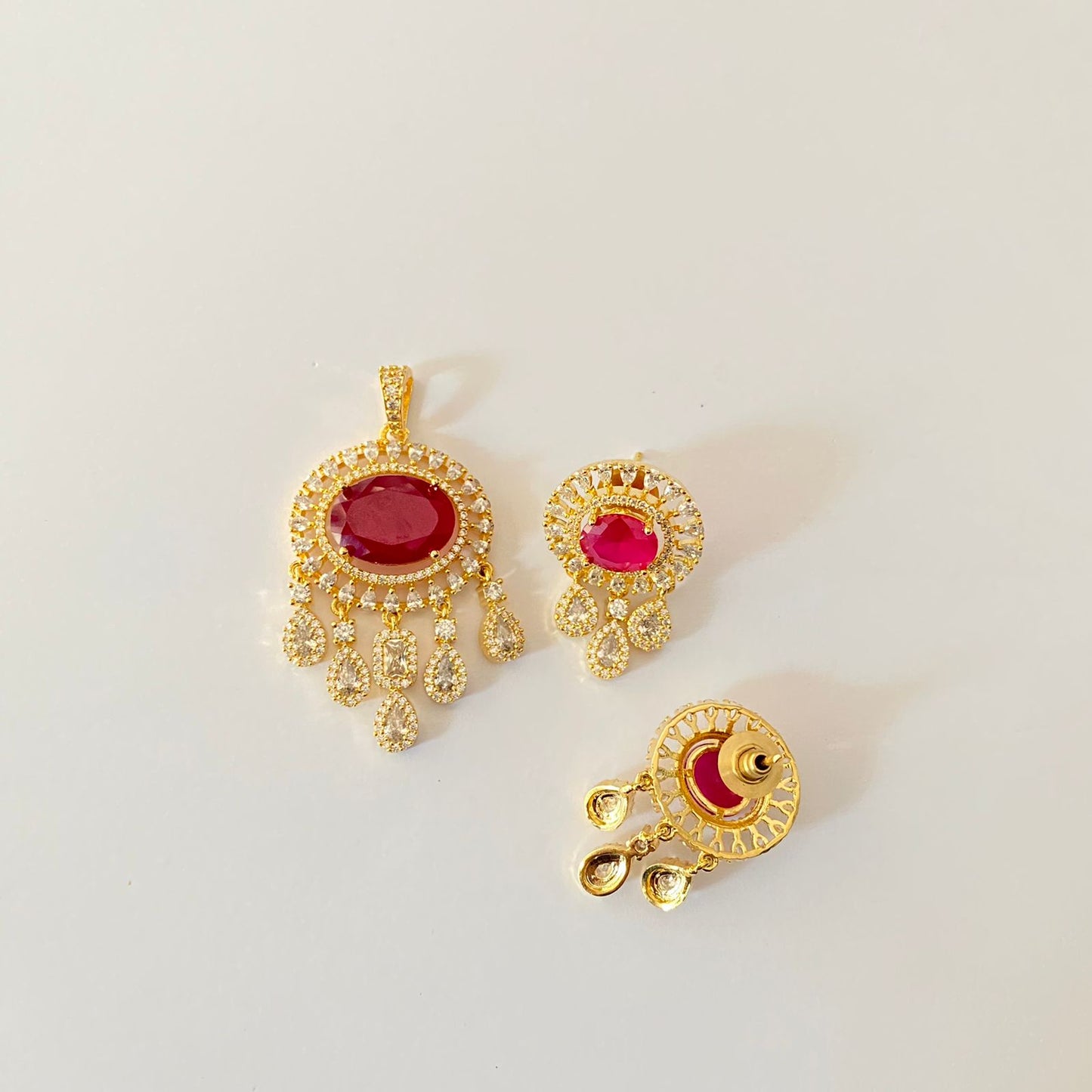 Gold Plated Red Pendant Set