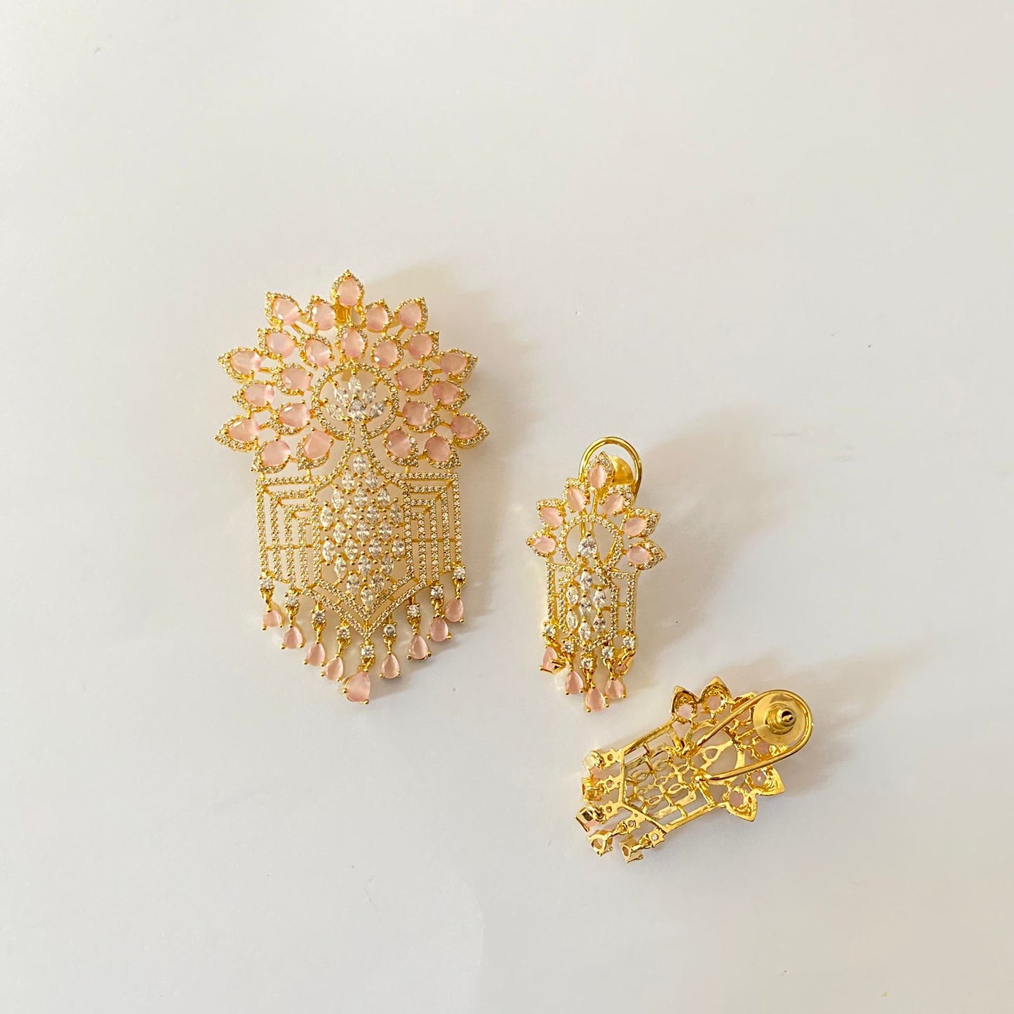 Gold Plated Pink Diamond Big Pendant Set