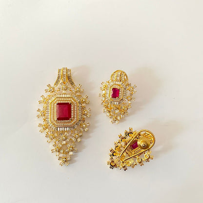 Gold Plated Ruby Diamond Pendant Set