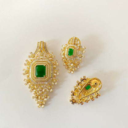 Gold Plated Green Diamond Pendant Set