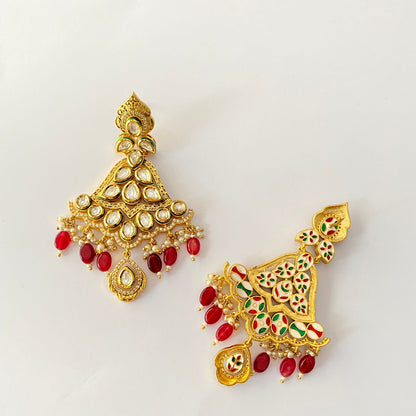 Gold Plated Kundan Ruby Earring