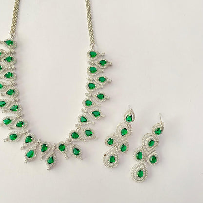 Green Diamond Silver Plated Necklace