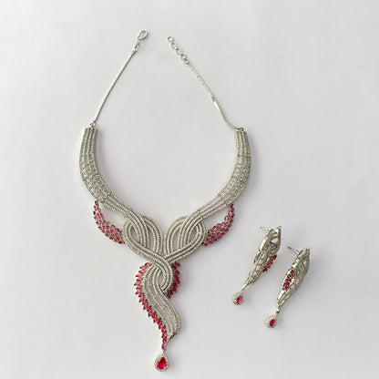 Diamond Silver Plated Necklace Set