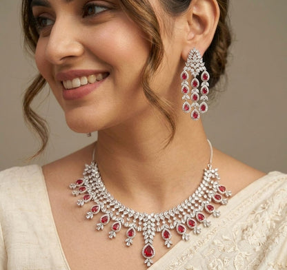 Ruby Silver Plated Necklace Set