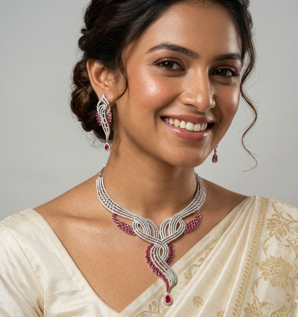 Diamond Silver Plated Necklace Set