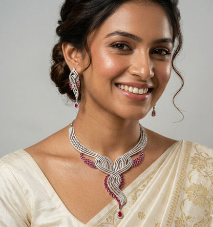 Diamond Silver Plated Necklace Set