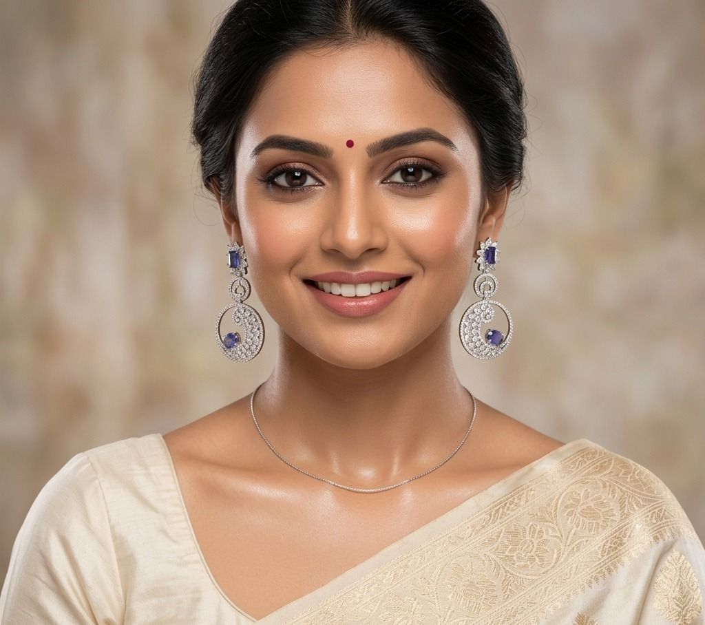 Silver Plated with Diamond Long Dangler Earring.