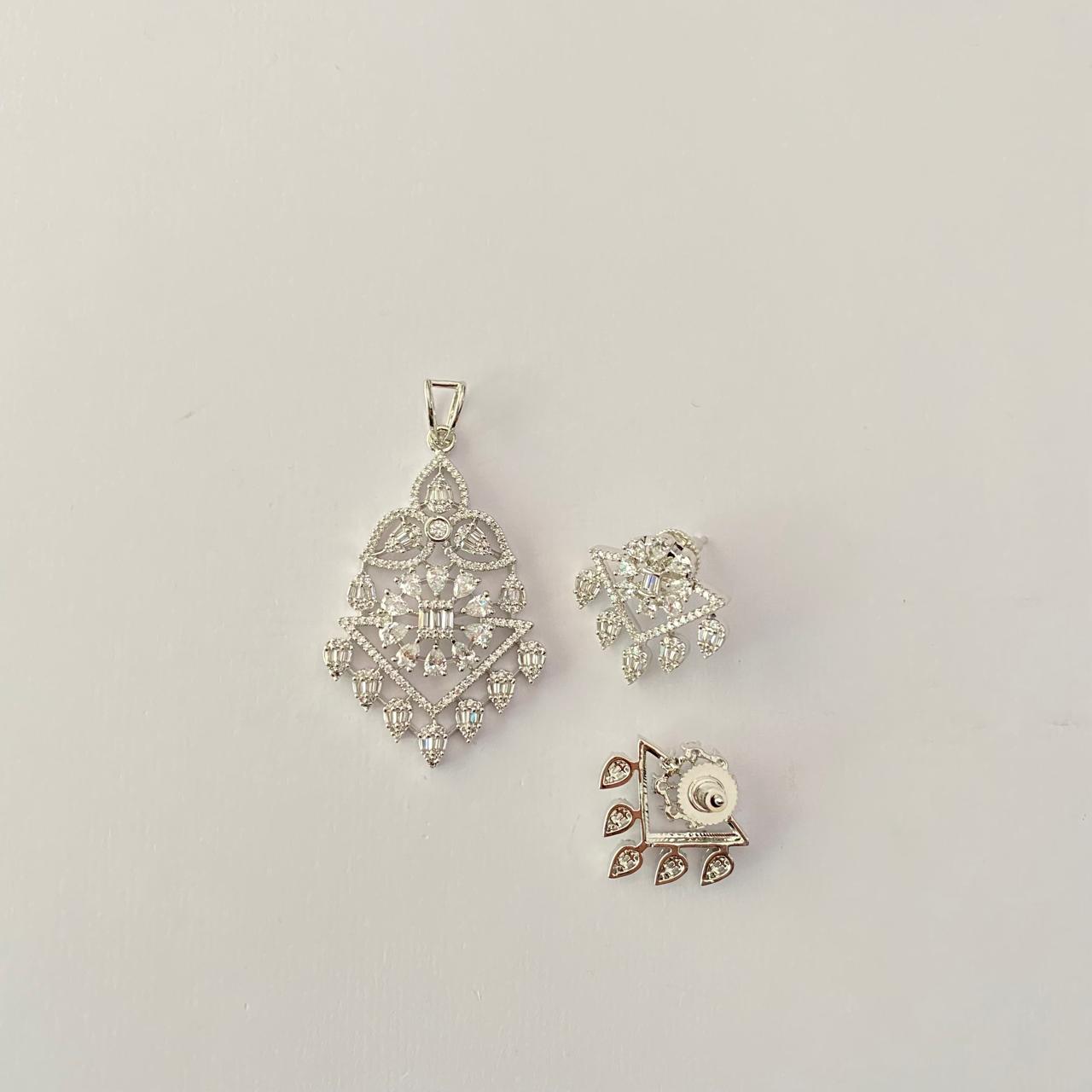Silver Plated Diamond Pendant Set