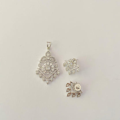 Silver Plated Diamond Pendant Set