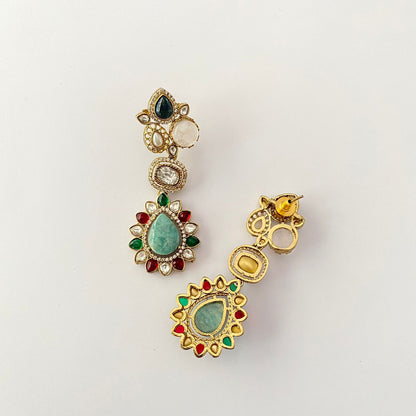 Multi Firoza Antique Gold Plated Earring