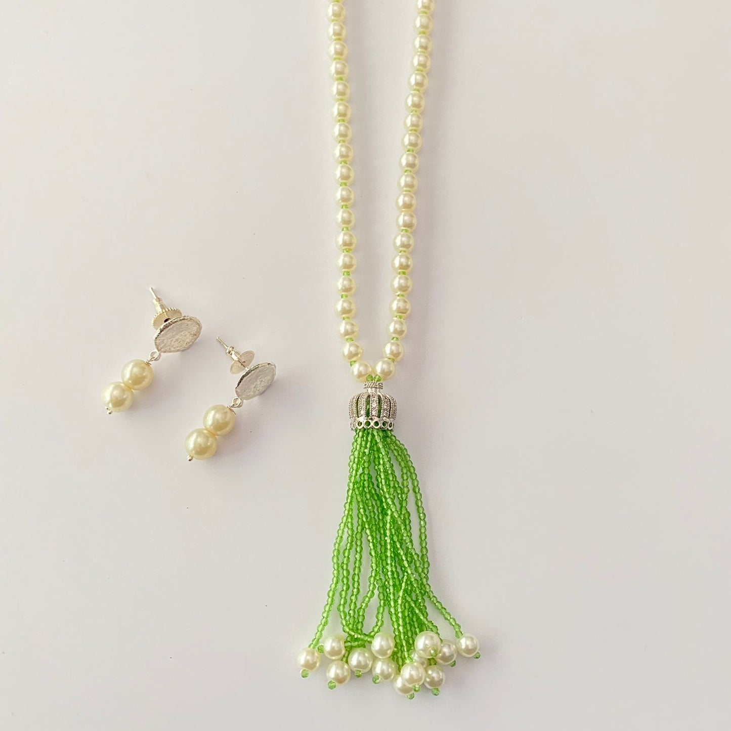 Pearl Long Peridot Necklace Set