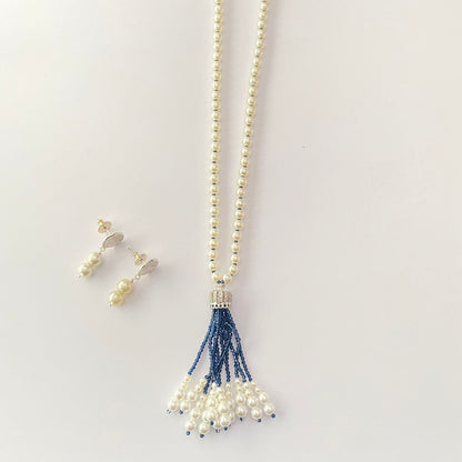Pearl Long Blue Necklace Set