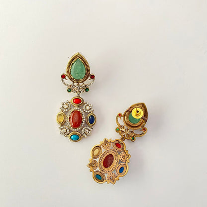 Multi Stone Earring Antique Gold