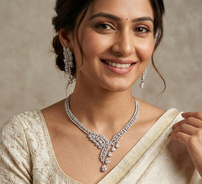 Silver Plated with Diamond Necklace Set