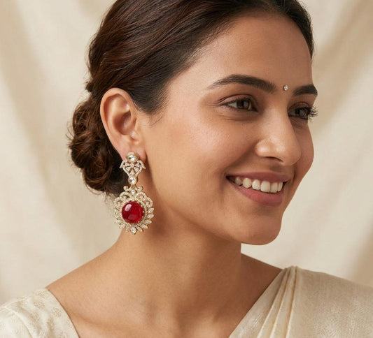 Ruby Antique Gold Plated Earring