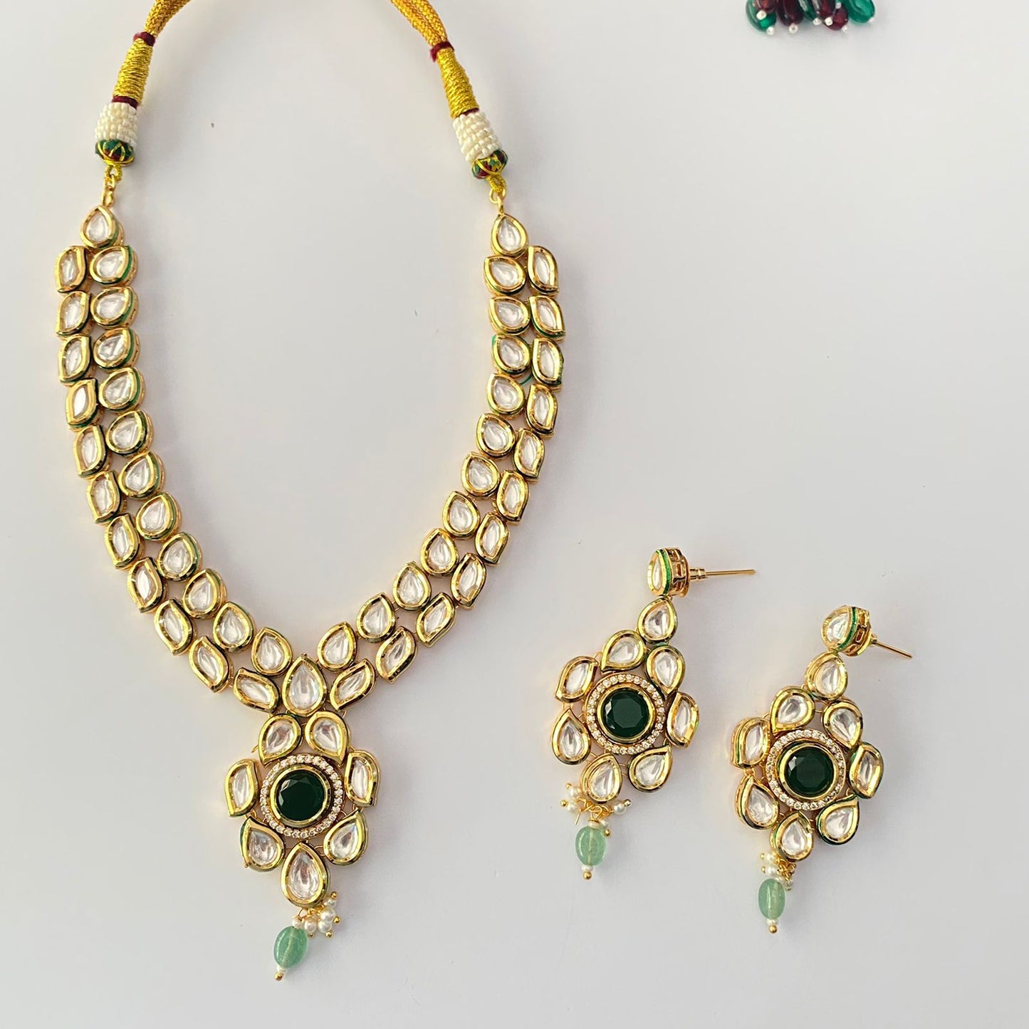 Kundan Gold Plated Green Necklace Set