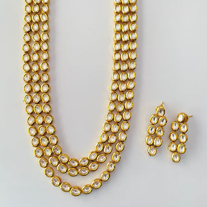 Three Line Kundan Long Necklace Set