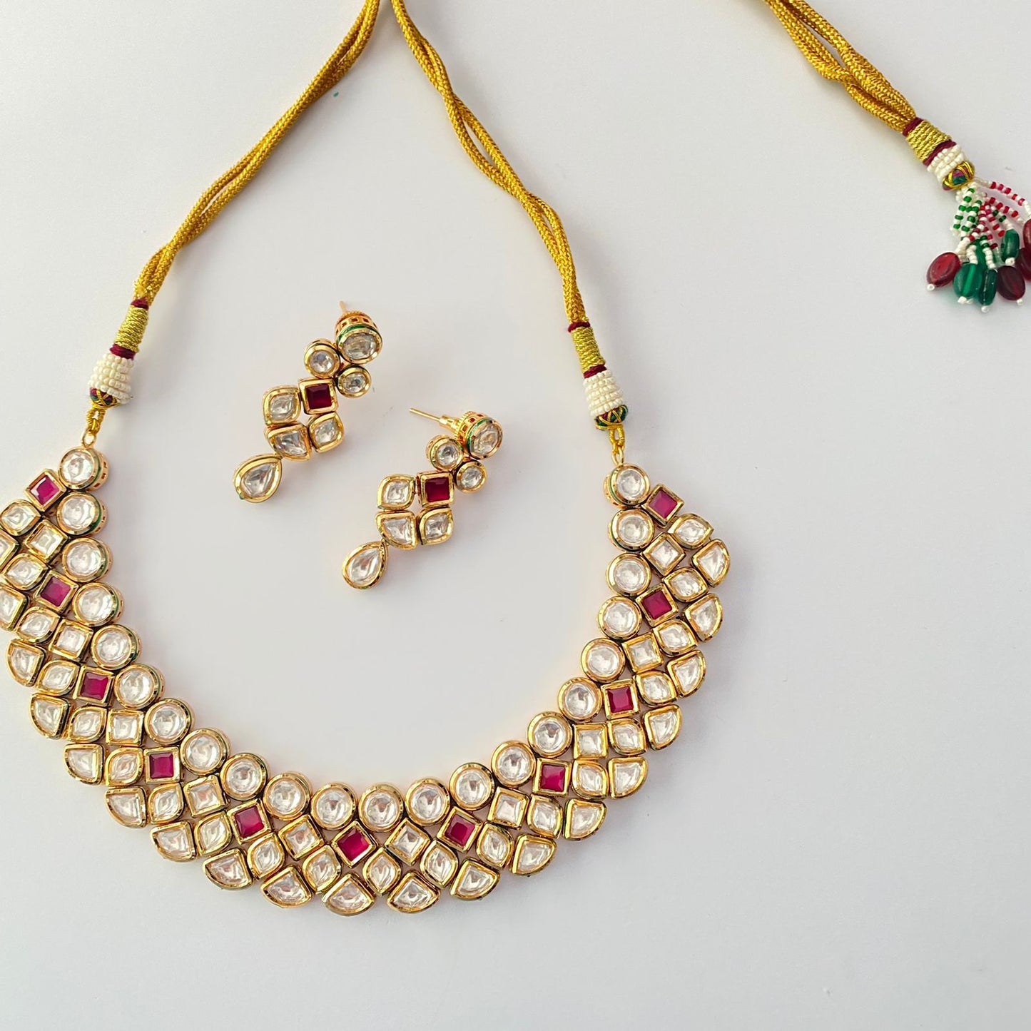 Gold Kundan Ruby Necklace Set