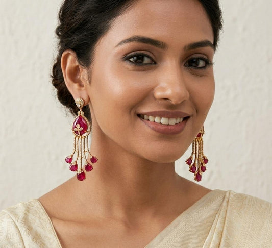 Ruby Gold Plated Hanging Earring