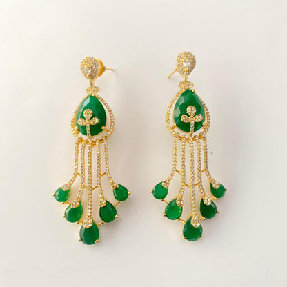 Emerald Gold Plated Hanging Earring