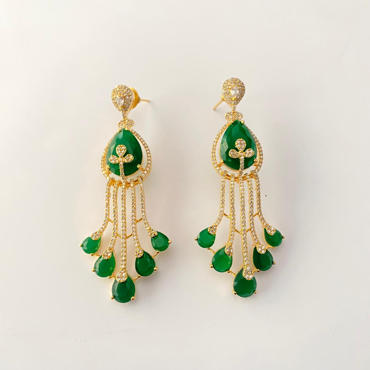 Emerald Gold Plated Hanging Earring