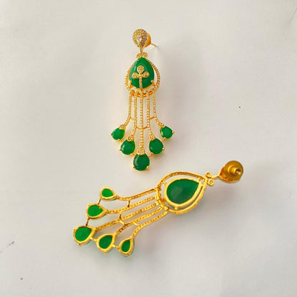 Emerald Gold Plated Hanging Earring