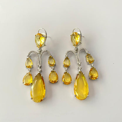 Yellow Stone Silver Plated Earring