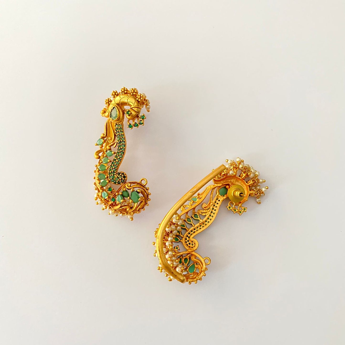 Gold Plated Green Ear Cuffs