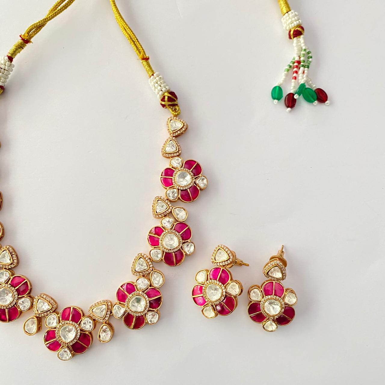 Flower Design Kundan Necklace Set