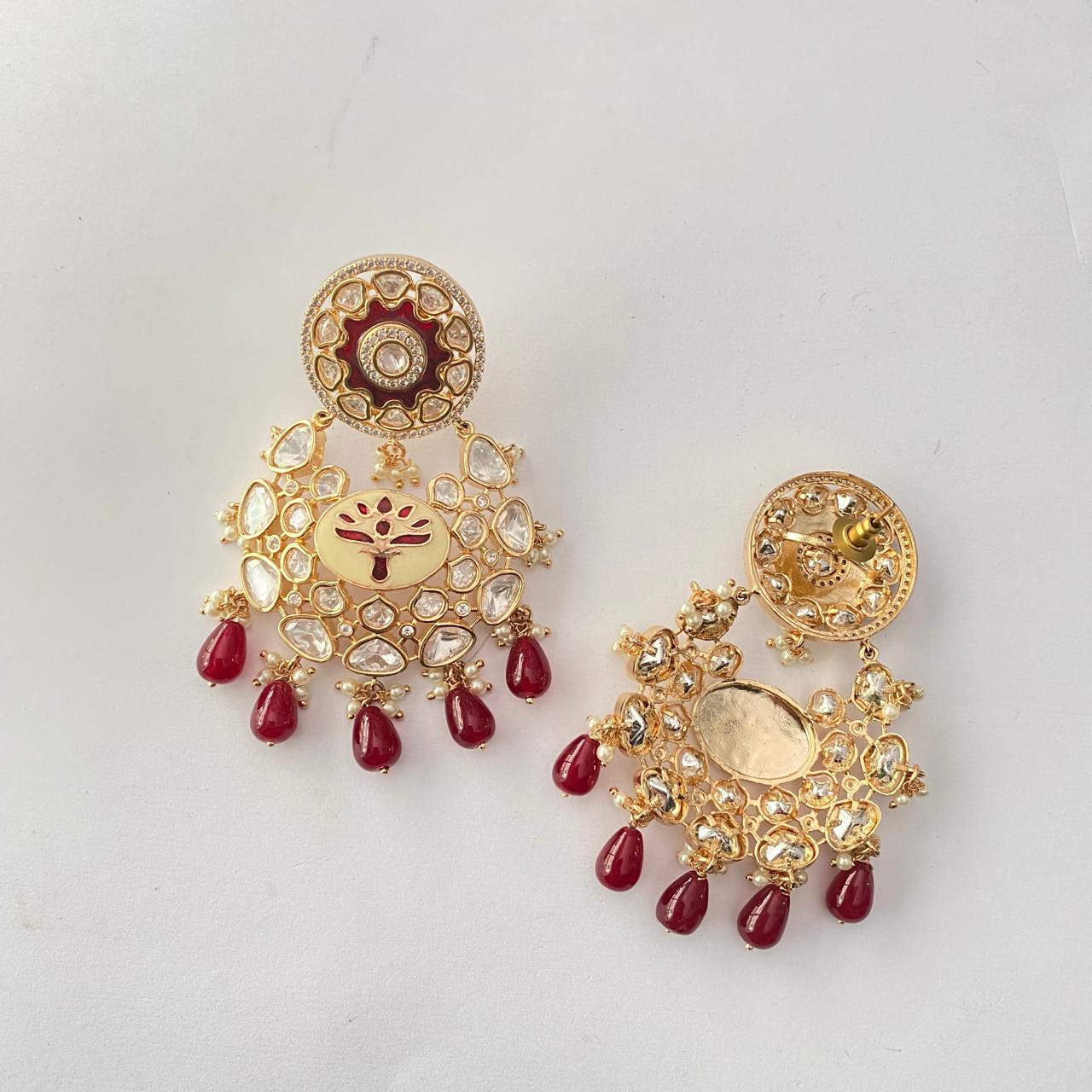 Ruby Gold Plated Moissanite Chand Bali