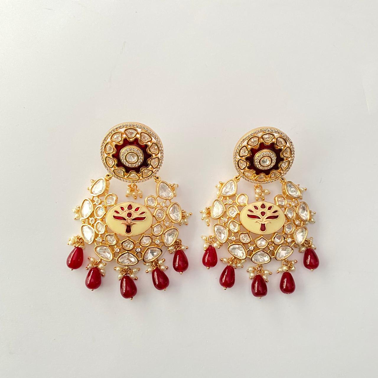 Ruby Gold Plated Moissanite Chand Bali