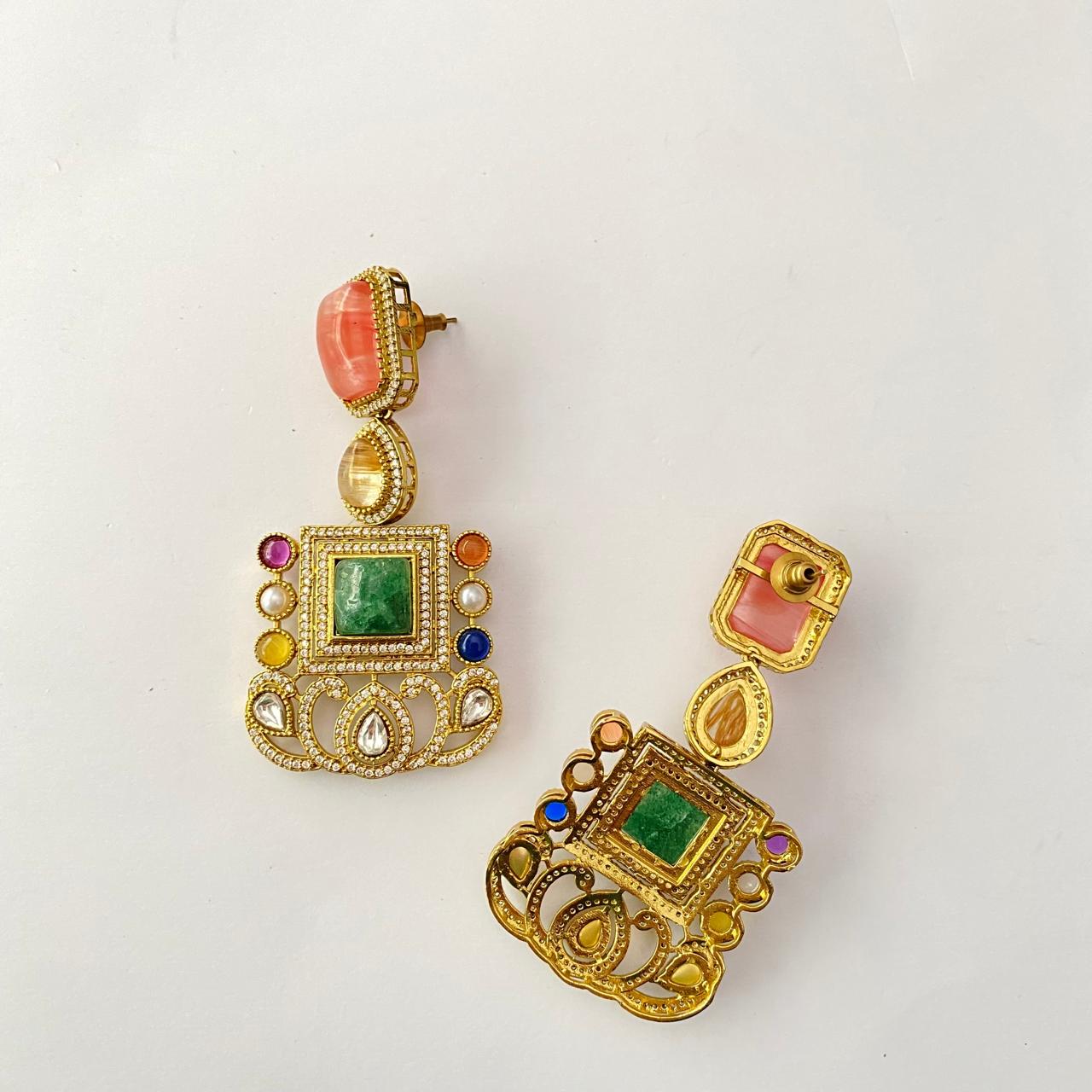 Kundan Green Multi Earring