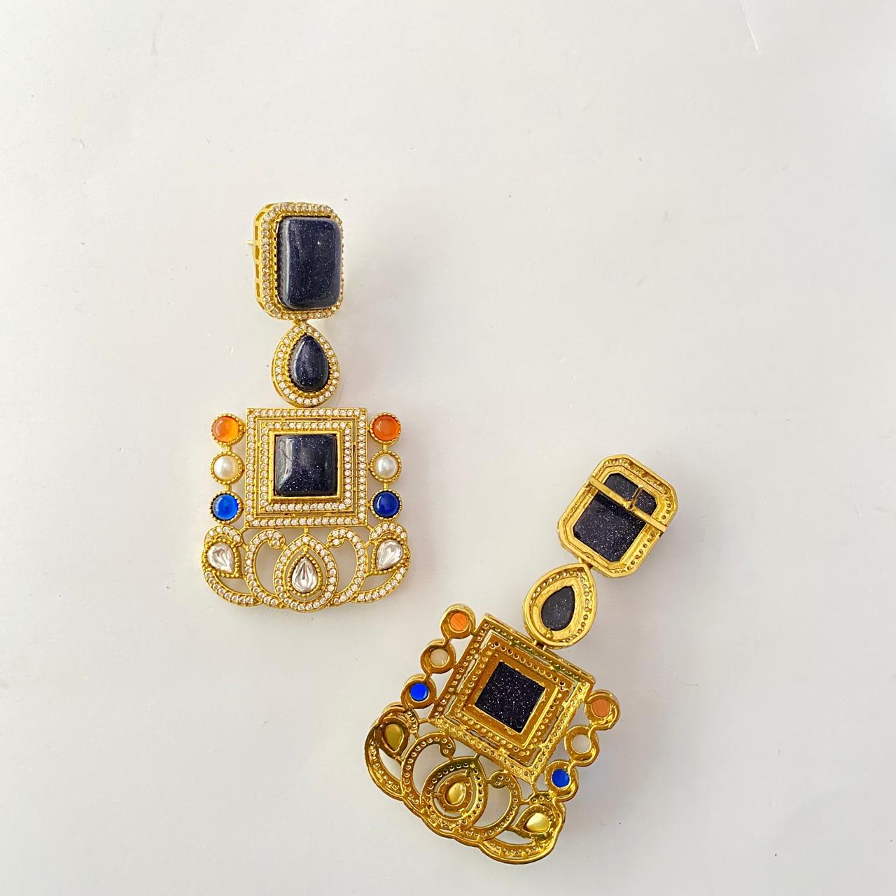 Blue Kundan Earring