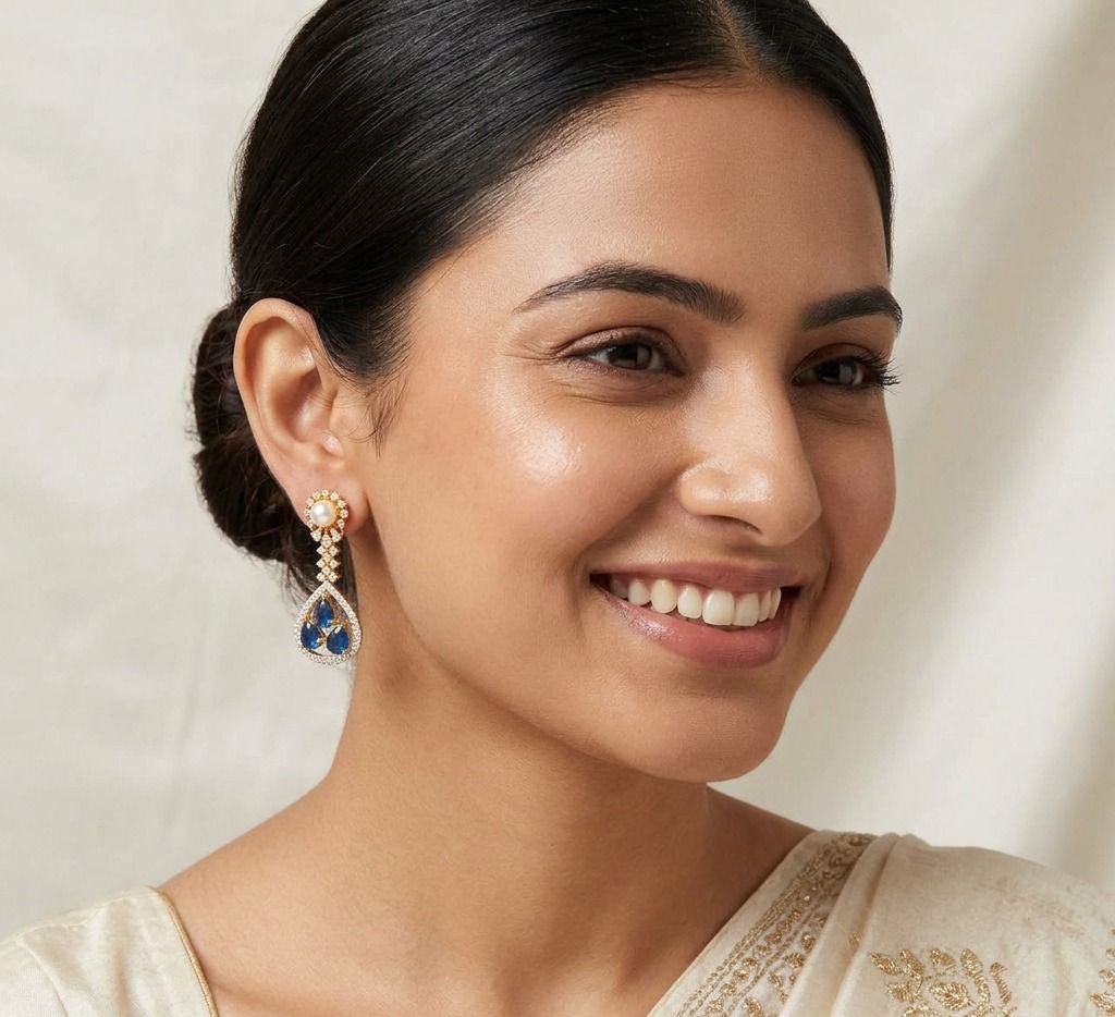 Blue Stone Gold Plated Earring