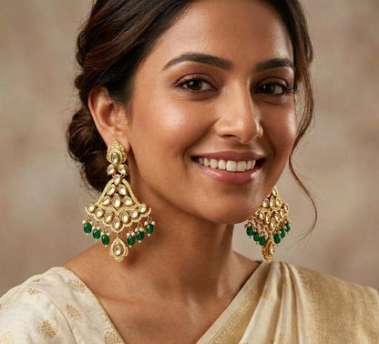 Kundan Emerald Gold Plated Chandbali Earring