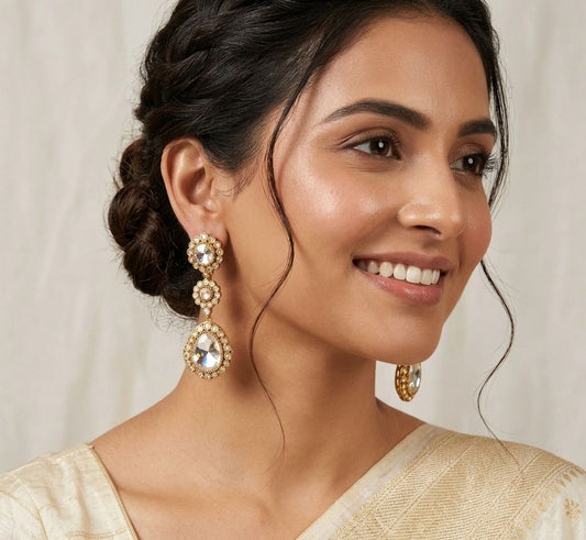 Polki Antique Gold Plated Long Earring