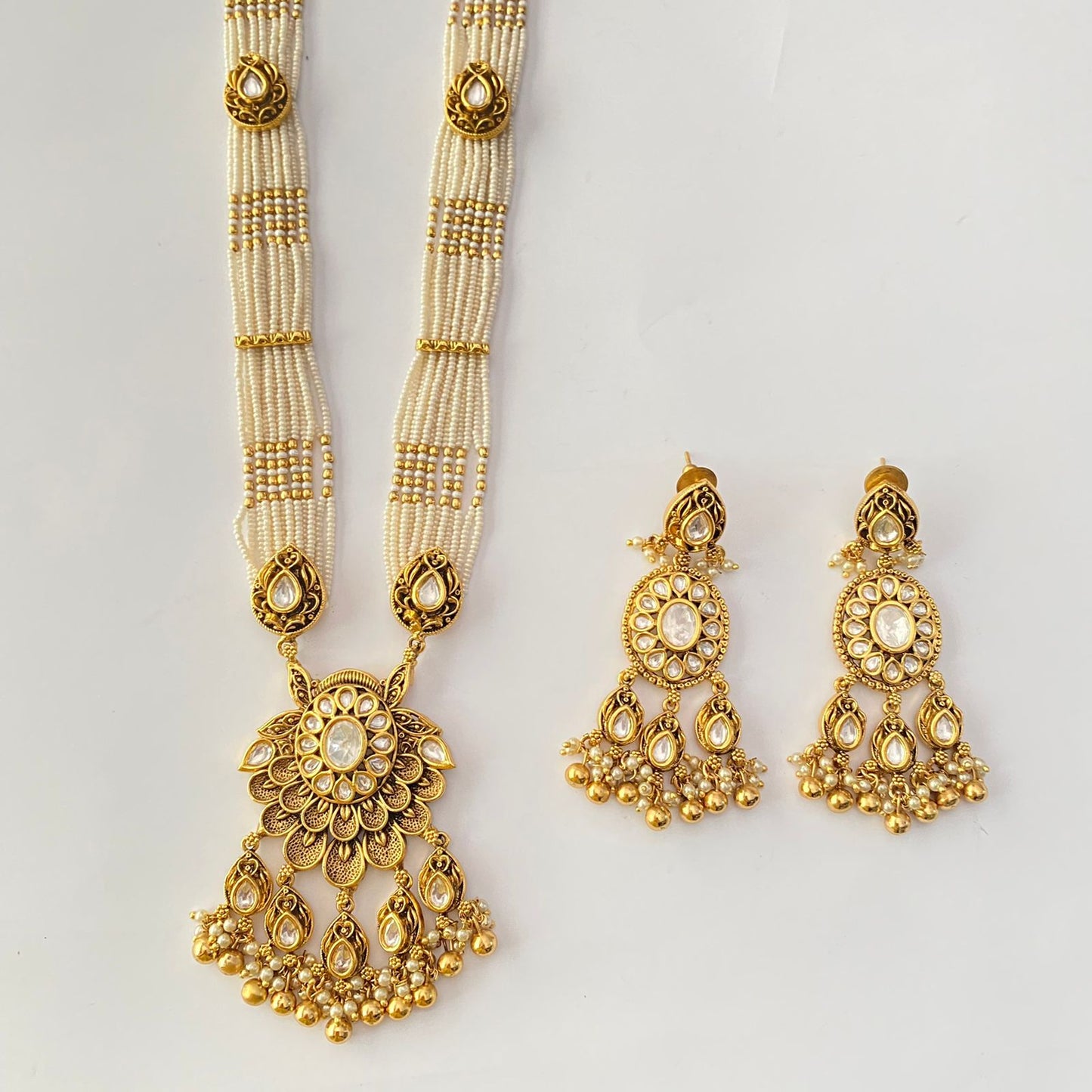 White Gold Plated Long Necklace Set