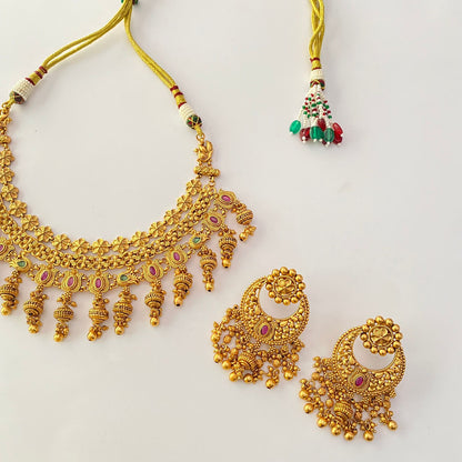 Gold Plated Ruby & Green Necklace Set