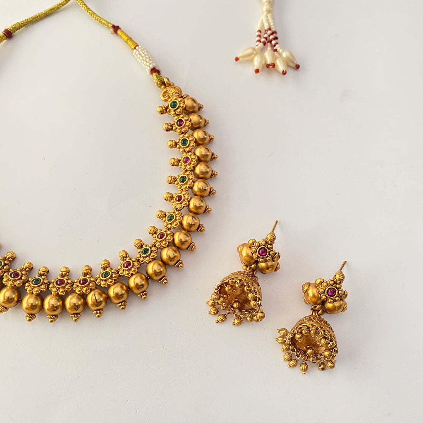 Ruby & Green Gold plated Sleek Necklace Set