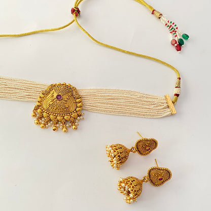Gold Plated White Pearl Choker Set