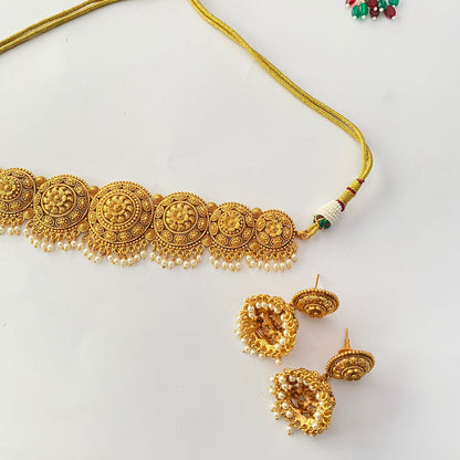 Gold Plated Choker Set Drop White Pearl