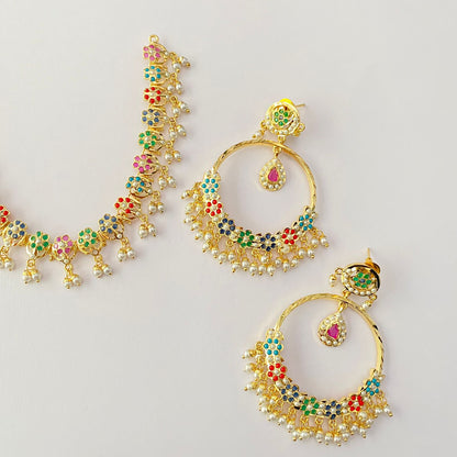 Gold Plated Multi Sleek Jadau Necklace set