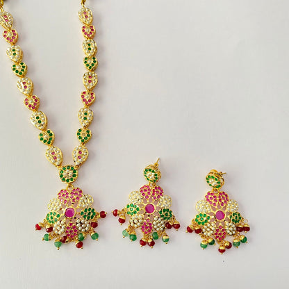 Gold Plated Ruby & Green Jadau necklace Set