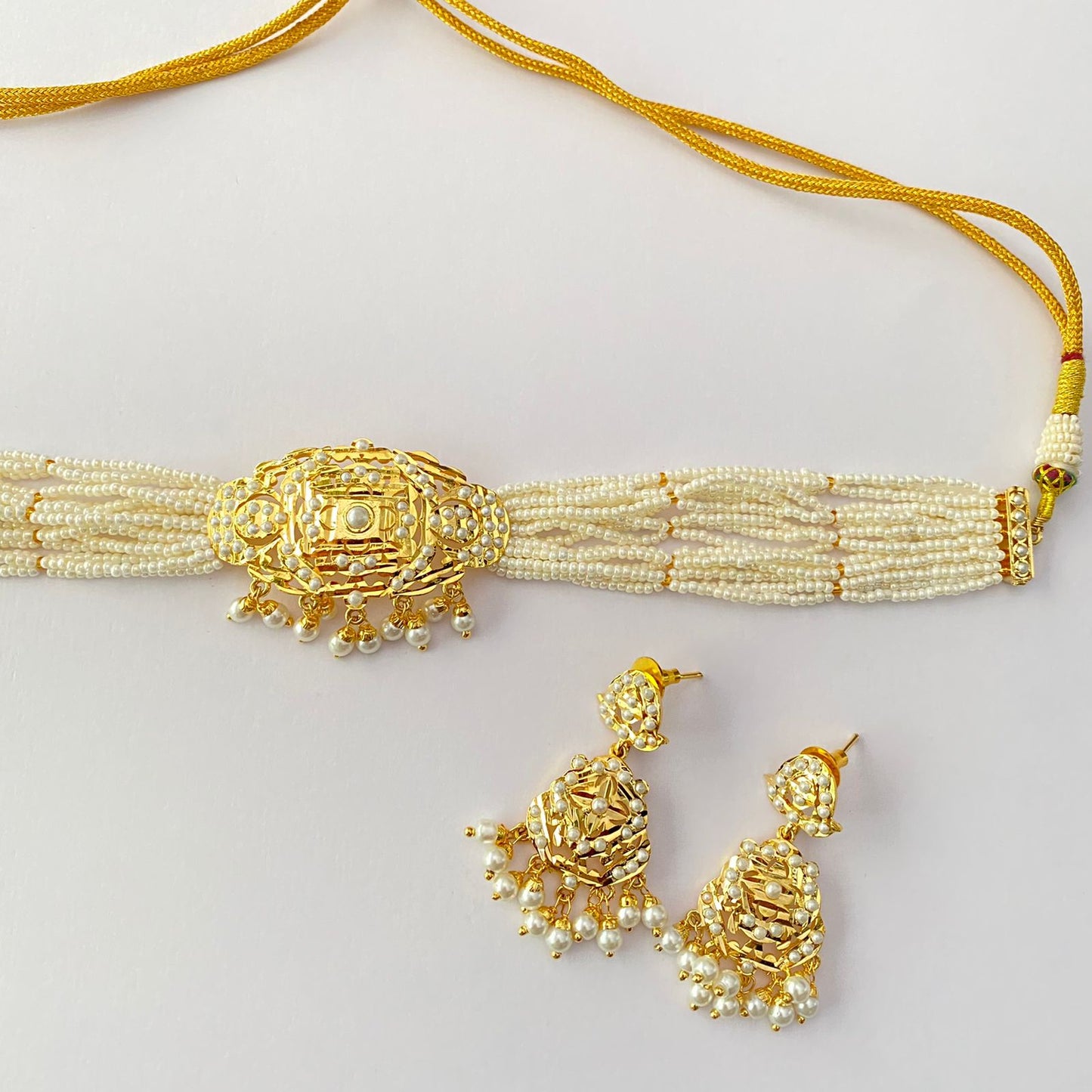 Gold Plated White Jadau Choker set